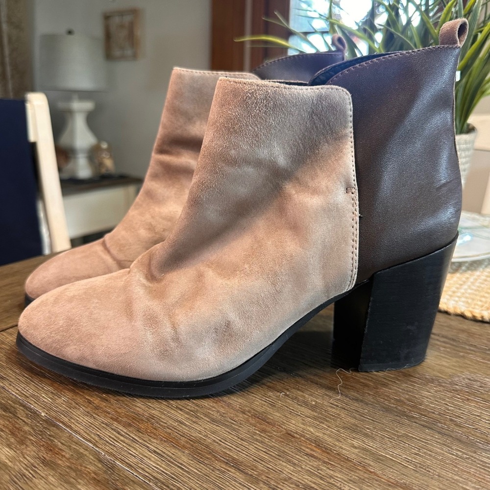 Lands End Womens Ankle Boots Size 9.5 M Brown Beige Block Heel - Picture 3 of 11